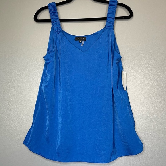 NWT 1 State Dragonfly Blue Satin Lined Tank Top Scrunched Straps - Picture 2 of 11